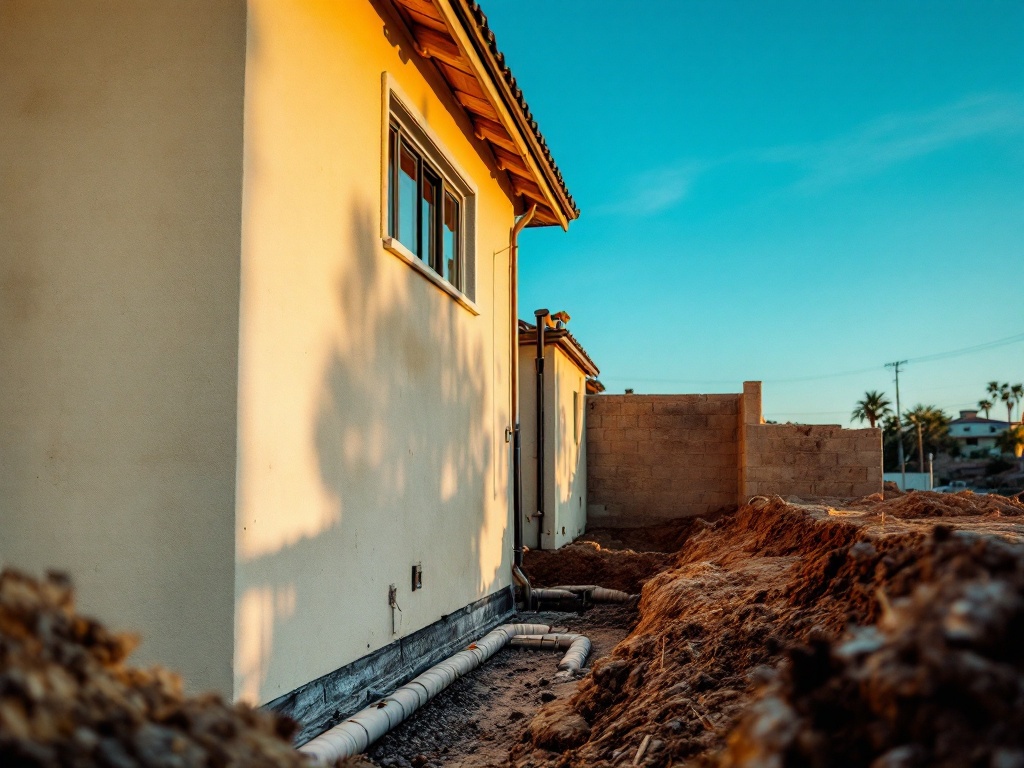 Below grade foundation waterproofing membrane on a San Diego home