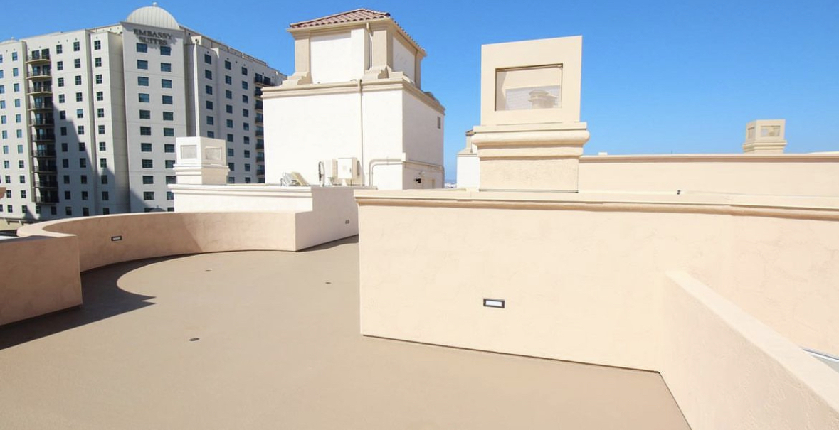 Completed waterproof coating on a rooftop deck in San Diego